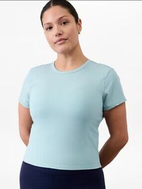 Athleta Signature Rib Crop Tee Light Blue Size M